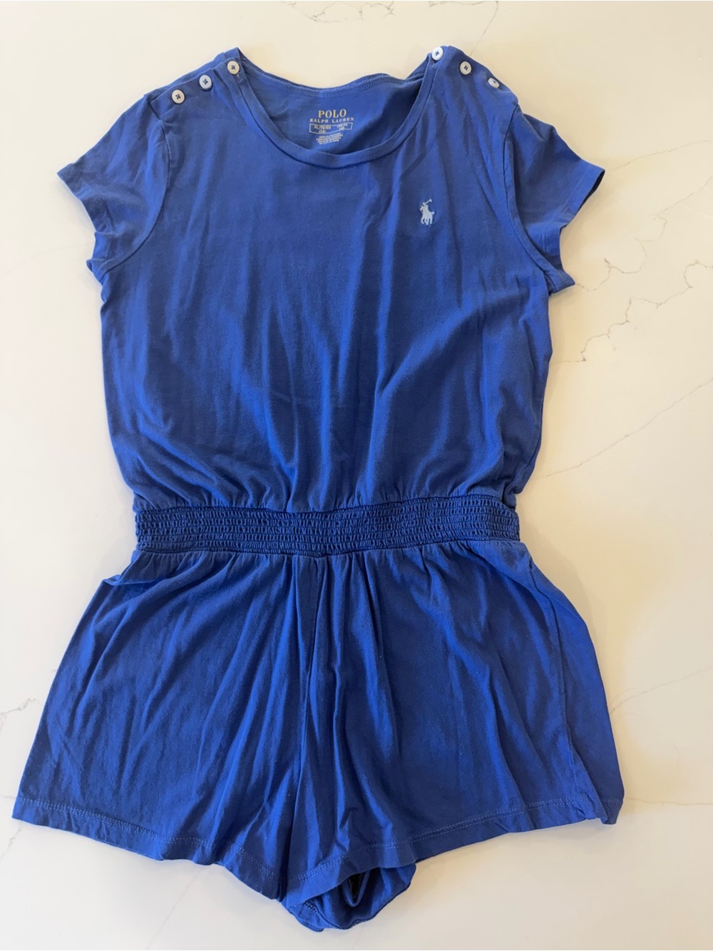 Polo by Ralph Lauren Royal Blue Girls' Short Sleeve Romper